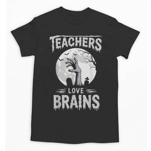Halloween Teacher Tshirts Zombie Teachers Love Brains Unisex T-Shirt - teacherstshirts.com UK