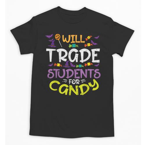 Halloween Teacher Will Trade Students For Candy Women Men Unisex T-Shirt - teacherstshirts.com UK