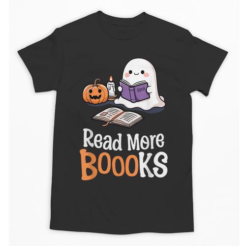 Halloween Teacher Women Cute Reading Ghost Read More Books Unisex T-Shirt - teacherstshirts.com