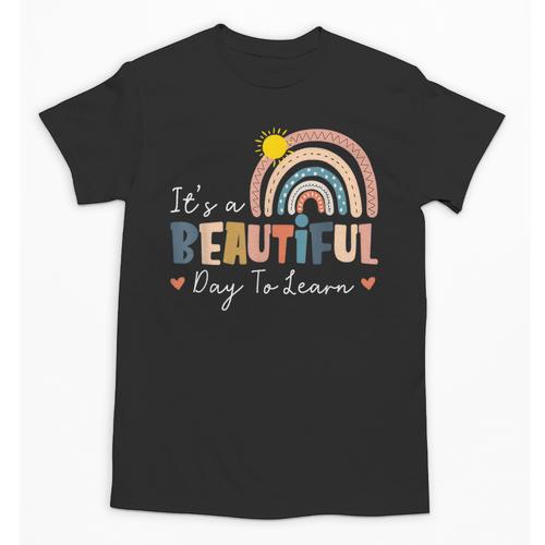 It's A Beautiful Day To Learn Cute Rainbow Boho Teacher Unisex T-Shirt - teacherstshirts.com AU