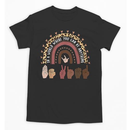 Be Kind Hand-Talking Teacher Artist ASL Unisex T-Shirt - teacherstshirts.com