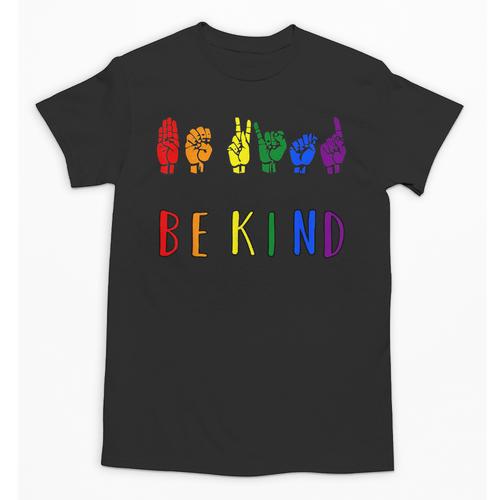 Be Kind Pride Sign Language Rainbow Teachers Interpreter ASL Unisex T-Shirt - teacherstshirts.com CA