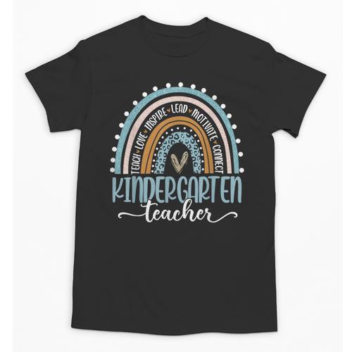 Kindergarten Teacher Leopard Boho Rainbow Back To School Unisex T-Shirt - teacherstshirts.com