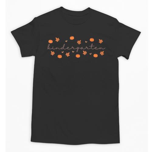 Kindergarten Teacher Pumpkin Autumn Leaves Kinder Team Fall Unisex T-Shirt - teacherstshirts.com UK
