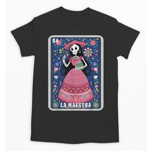 La Maestra Halloween Mexican Bingo Card Teacher Lottery Card Unisex T-Shirt - teacherstshirts.com AU