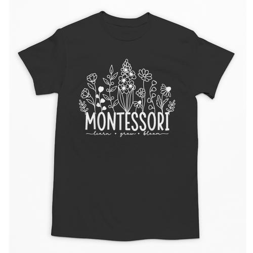 Learn Grow Bloom Wildflowers Appreciation Montessori Teacher Unisex T-Shirt - teacherstshirts.com CA