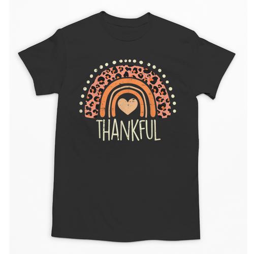 Leopard Rainbow Thankful Thanksgiving Teacher Women Kids Unisex T-Shirt - teacherstshirts.com