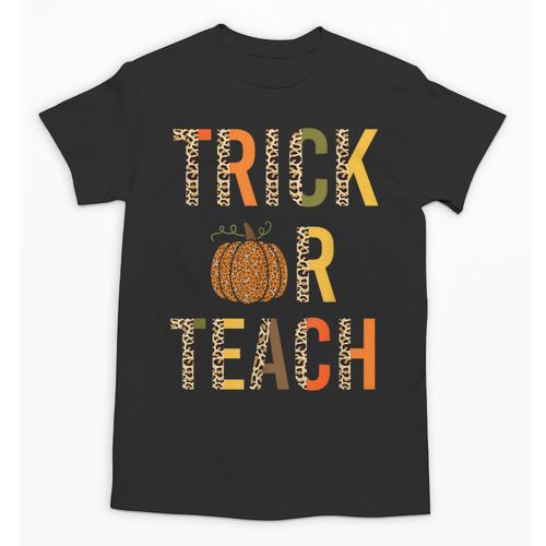 Leopard Trick Or Teach Halloween Teacher Costume Women Unisex T-Shirt - teacherstshirts.com UK