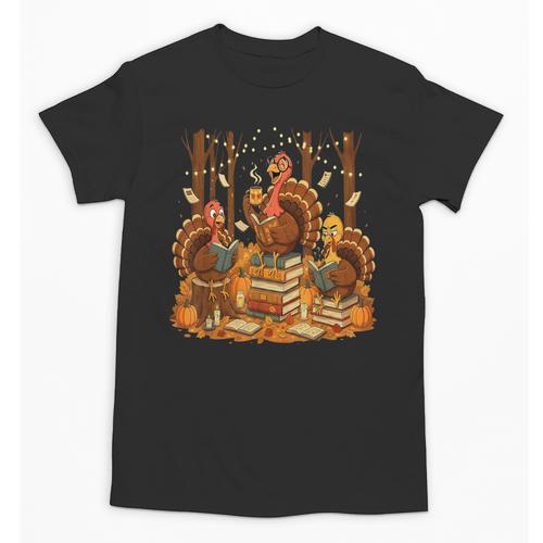 Librarian Turkey Reading Book Fall Thanksgiving Teacher Unisex T-Shirt - teacherstshirts.com