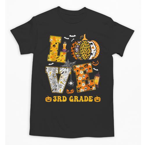 LOVE 3rd Grade Pumpkin Teacher Student Halloween Costume Unisex T-Shirt - teacherstshirts.com DE