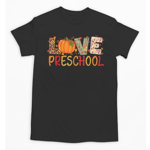 Love Preschool Happy Fall Thanksgiving Women Teacher Unisex T-Shirt - teacherstshirts.com
