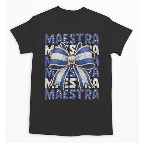 Maestra El Salvador Coquette Bow Hispanic Spanish Teacher Unisex T-Shirt - teacherstshirts.com CA
