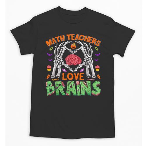 Math Teacher Love Brain Heart Skeleton Hand Zombie Halloween Unisex T-Shirt - teacherstshirts.com CA