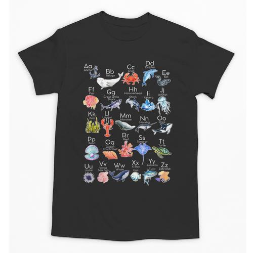 Ocean Animals Alphabet Cute Sea Life ABC Marine Kids Teacher Unisex T-Shirt - teacherstshirts.com DE