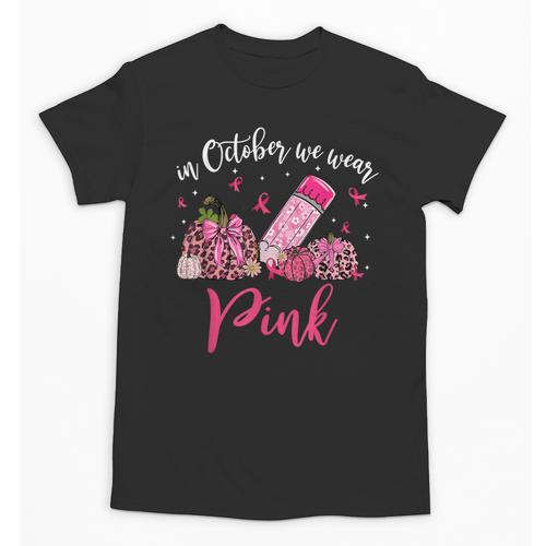 In October We Wear Pink Apple Teacher Daisy Breast Cancer Unisex T-Shirt - teacherstshirts.com DE