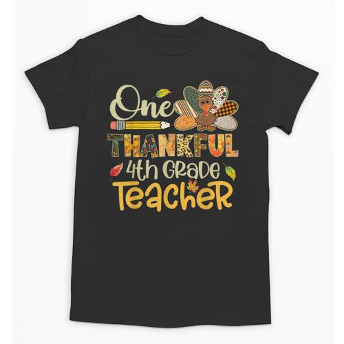 One Thankful 4th Grade Teacher Turkey Leopard Thanksgiving Unisex T-Shirt - teacherstshirts.com