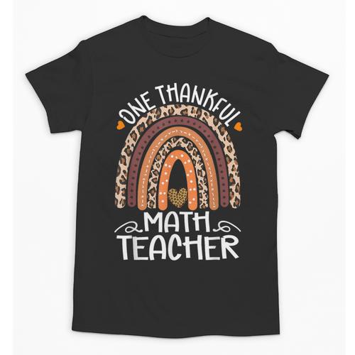 One Thankful Math Teacher Leopard Rainbow Thanksgiving Unisex T-Shirt - teacherstshirts.com CA
