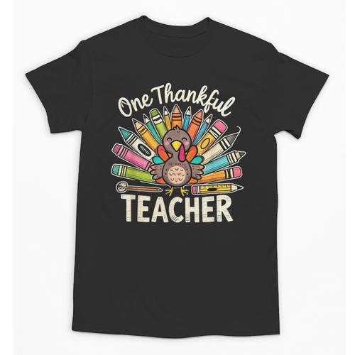 One Thankful Teacher Cute Thanksgiving Turkey School Unisex T-Shirt - teacherstshirts.com DE
