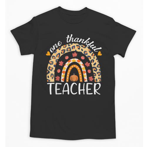 One Thankful Teacher Thanksgiving Rainbow Leopard Fall Unisex T-Shirt - teacherstshirts.com AU