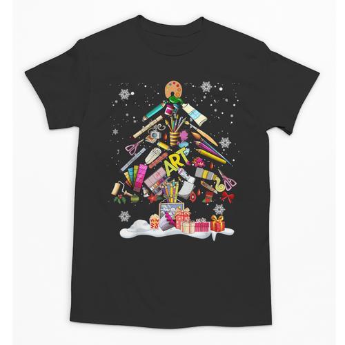 Paintbrush Christmas Tree Decor Xmas For Artist Art Teacher For Men Women Unisex T-Shirt - teacherstshirts.com AU