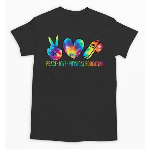 Peace Love Physical Education Tie Dye Sports PE Teacher Unisex T-Shirt - teacherstshirts.com AU