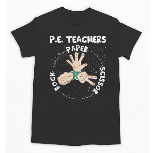 Physical Education PE Teacher Rock Paper Scissor Unisex T-Shirt - teacherstshirts.com UK