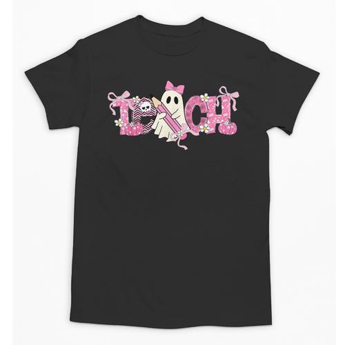 Pink Ghost Teach Halloween Teacher In Spooky Season Unisex T-Shirt - teacherstshirts.com