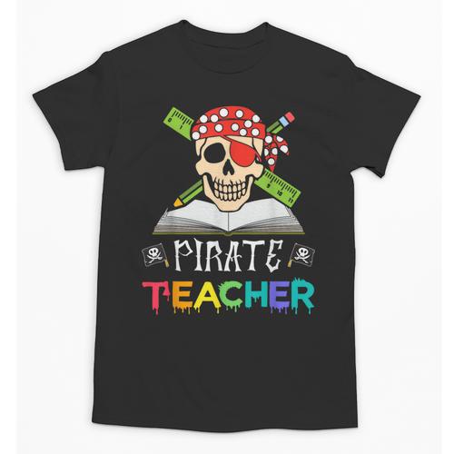 Pirate Teacher Halloween Skull Adult Unisex T-Shirt - teacherstshirts.com