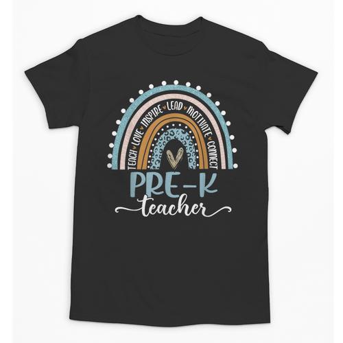 Pre-K Teacher Leopard Boho Rainbow Back To School Unisex T-Shirt - teacherstshirts.com