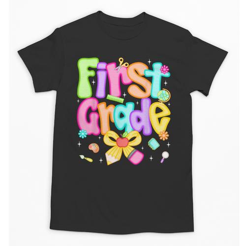 Preppy First Grade Back To School 1st Grade Teacher Girl Kid Unisex T-Shirt - teacherstshirts.com CA