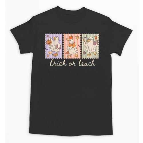 Preppy Goose Teacher Trick Or Teach Halloween Teacher Goose Unisex T-Shirt - teacherstshirts.com UK