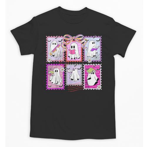 Preppy Spooky Teacher Halloween Ghost Coquette Bow Autumn Unisex T-Shirt - teacherstshirts.com UK