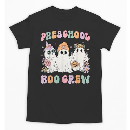 Preschool Boo Crew Groovy Halloween Floral Ghost Teacher Men Women Kids Unisex T-Shirt - teacherstshirts.com DE