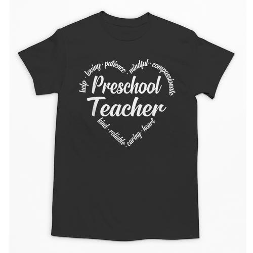 Preschool Teacher Heart Word Cloud Unisex T-Shirt - teacherstshirts.com UK