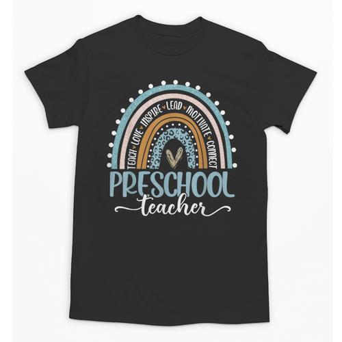 Preschool Teacher Leopard Boho Rainbow Back To School Unisex T-Shirt - teacherstshirts.com AU