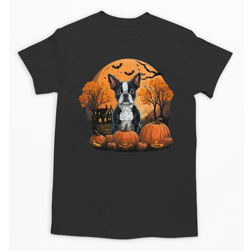 Pumpkin Boston Terrier Costume On Boston Terrier Halloween Unisex T-Shirt - Bostonterriersmerch.com