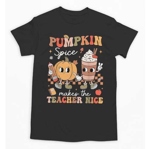 Pumpkin Spice Makes Teacher Nice Retro Fall Spooky Season Unisex T-Shirt - teacherstshirts.com AU