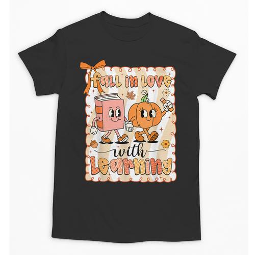 Pumpkin Teacher Preppy Fall In Love With Learning Autumn Unisex T-Shirt - teacherstshirts.com