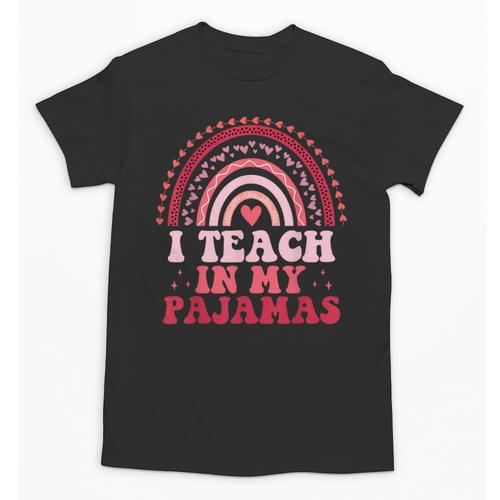 Rainbow Retro Homeschool Mom Teacher I Teach In My Pajamas Unisex T-Shirt - teacherstshirts.com CA