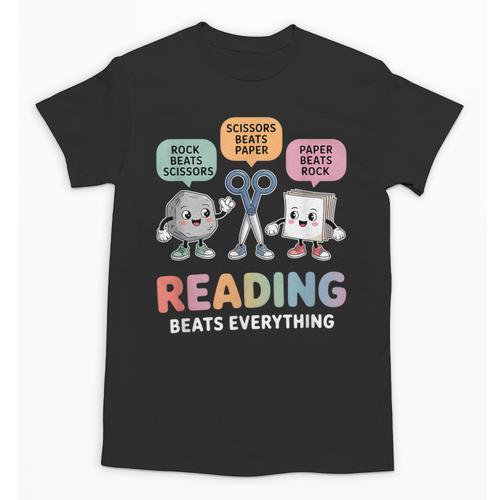 Reading Beats Everything Teacher Rock Paper Scissors Unisex T-Shirt - teacherstshirts.com DE