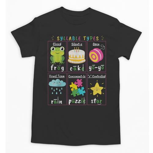 Reading Teacher Syllable Types Phonics Phonemic Awareness Unisex T-Shirt - teacherstshirts.com