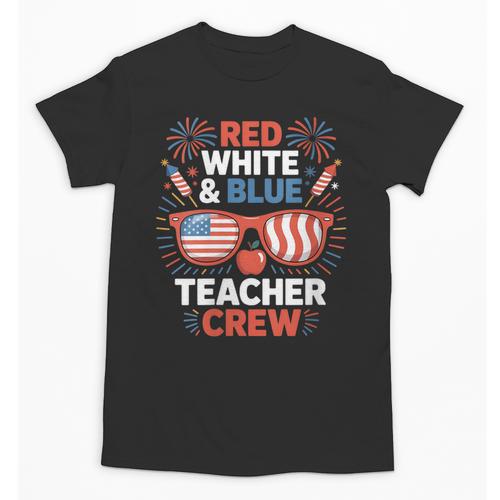 Red & Blue Teacher Crew Shirt 4th Of July Sunglasses Unisex T-Shirt - teacherstshirts.com