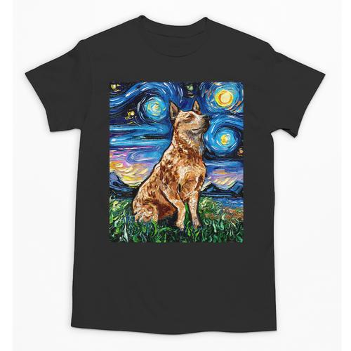 Red Heeler Starry Night Cattle Dog Colorful Art By Aja For Men Women Girls Kids Unisex T-Shirt - Bostonterriersmerch.com CA