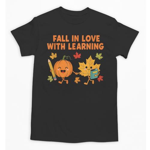 Retro Fall In Love With Learning Autumn Pumpkin Teacher Unisex T-Shirt - teacherstshirts.com