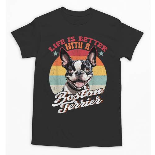 Retro Life Is Better With Boston Terrier Mom Dog Lover Unisex T-Shirt - Bostonterriersmerch.com