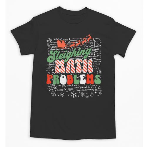 Retro Sleighing Math Problems Santa Math Teacher Christmas Unisex T-Shirt - teacherstshirts.com CA
