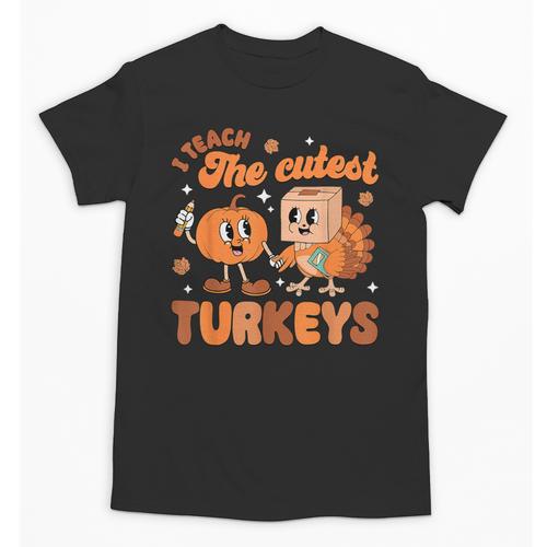 Retro I Teach The Cutest Turkey Thanksgiving Pumpkin Teacher Unisex T-Shirt - teacherstshirts.com DE
