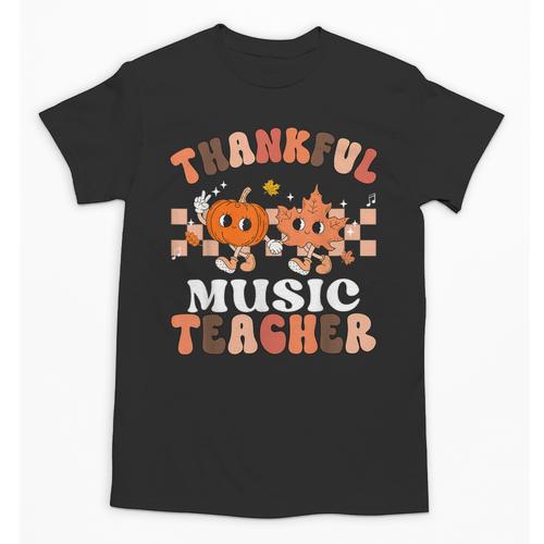 Retro Thankful Music Teacher Pumpkin Fall Thanksgiving Unisex T-Shirt - teacherstshirts.com UK