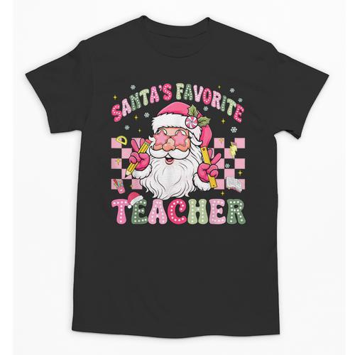 Santa's Favorite Teacher Groovy Christmas Teacher Boys Girls Unisex T-Shirt - teacherstshirts.com DE