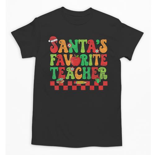 Santas Favorite Teacher Retro Groovy Christmas Xmas Women Unisex T-Shirt - teacherstshirts.com UK